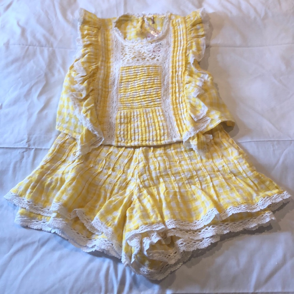 Free People 2-Piece Yellow/White Plaid Suit SZ 0